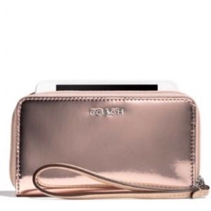 Coach rose gold metallic mirrored wristlet